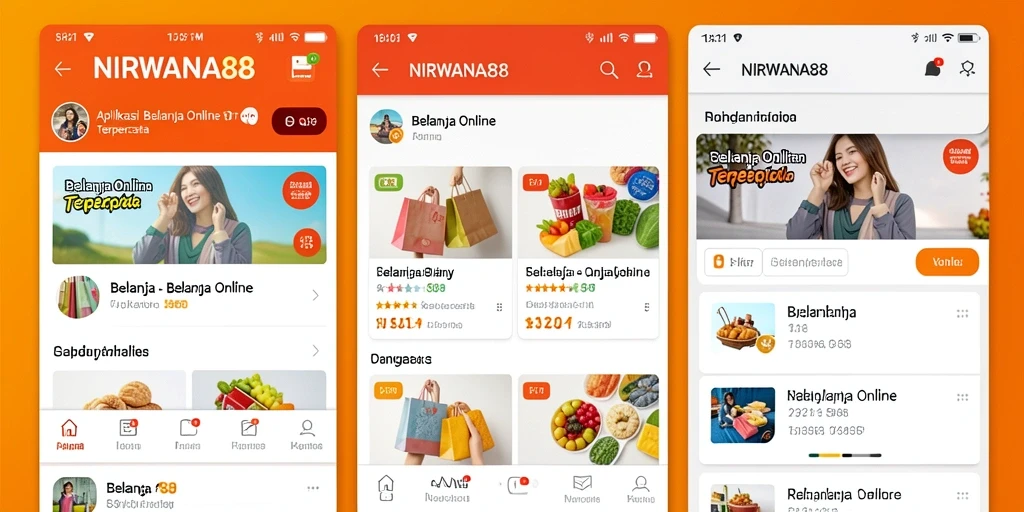Tampilan antarmuka aplikasi NIRWANA88 untuk Belanja Online yang menarik dan mudah digunakan.