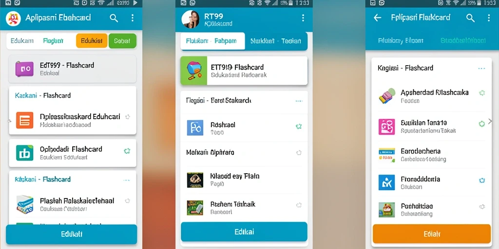 Tampilan antarmuka aplikasi Flashcard RT99 yang menarik dan interaktif.